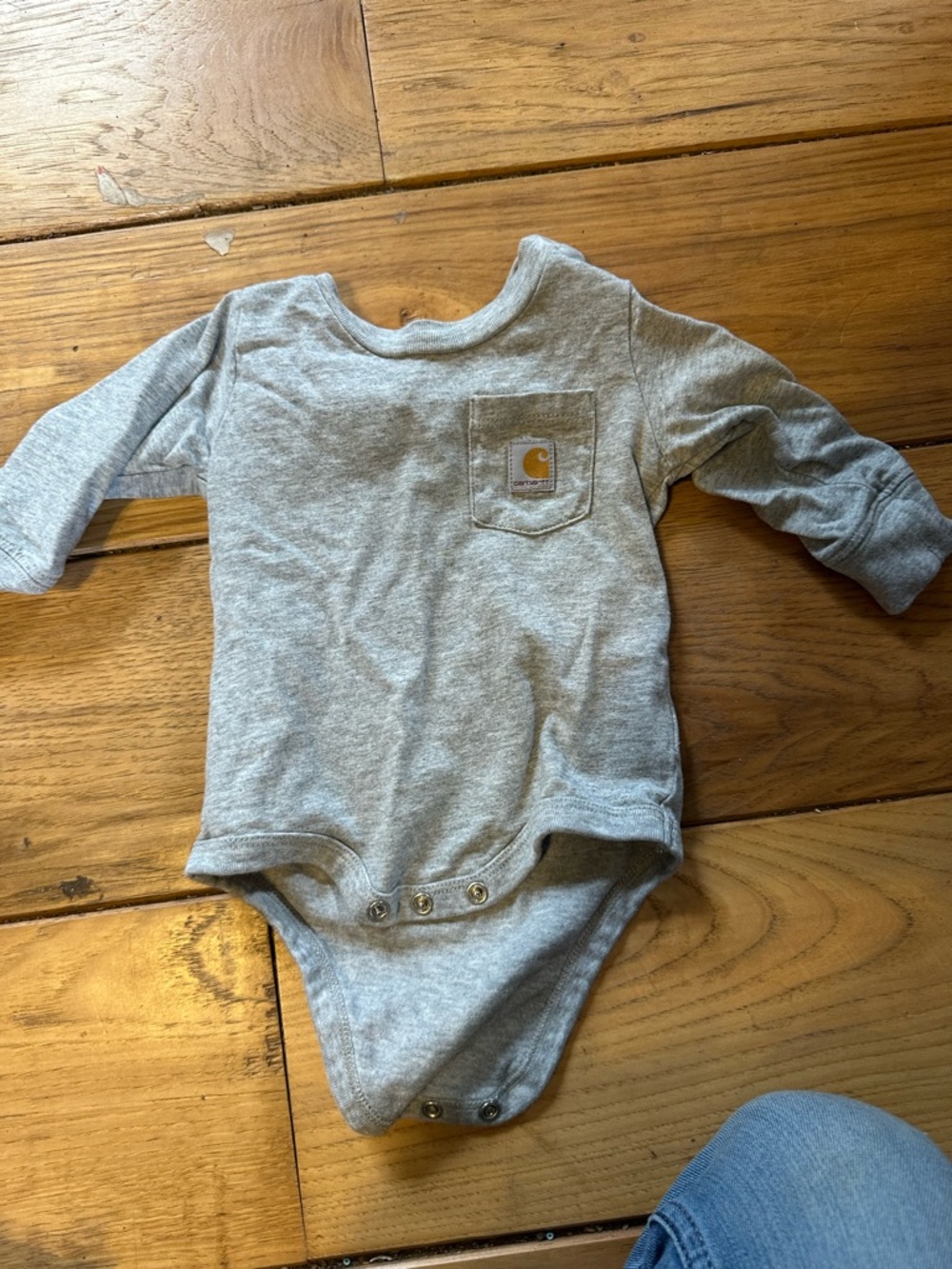 Carhartt Gray Long-Sleeve Baby Bodysuit with Pocket Logo